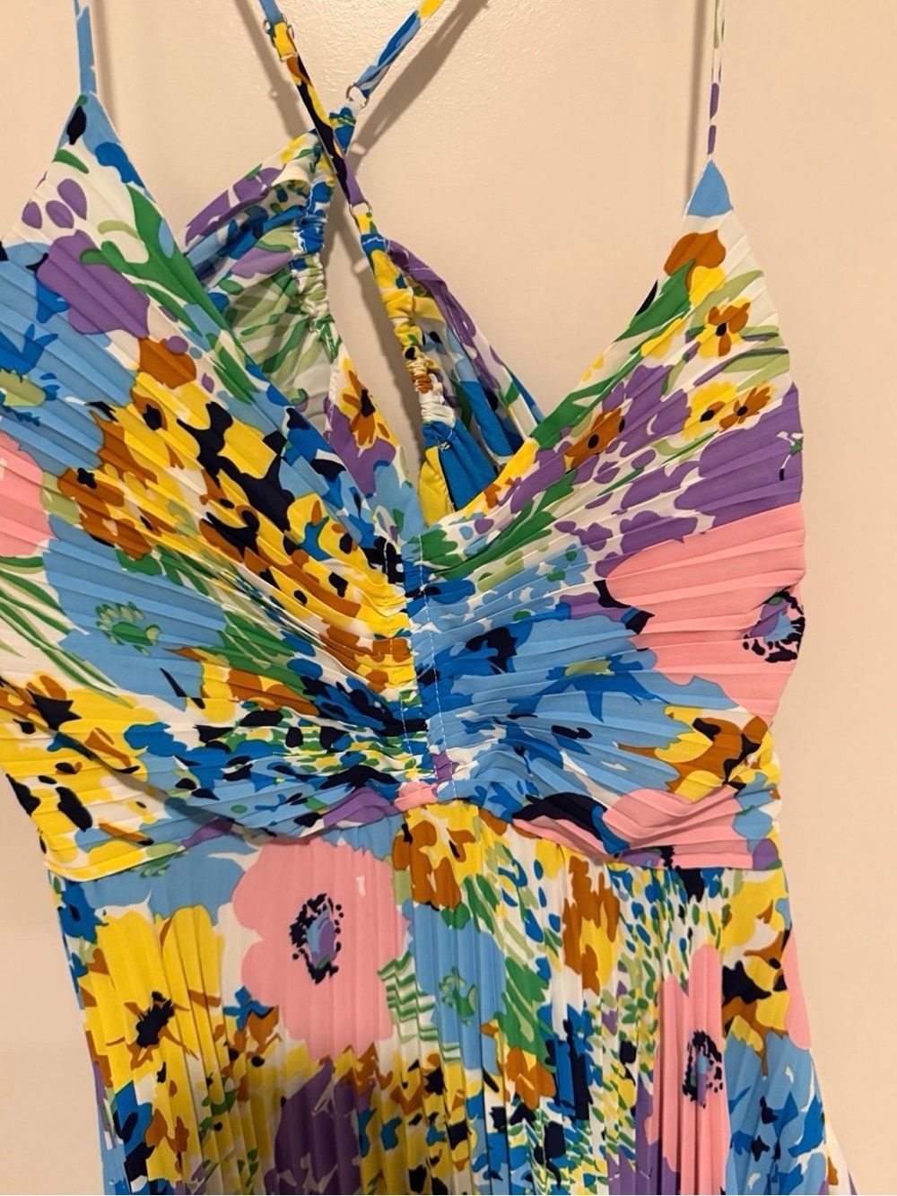 Astr Floral Pleated Maxi Dress in Blue, Yellow, Pink - Picture 2 of 5